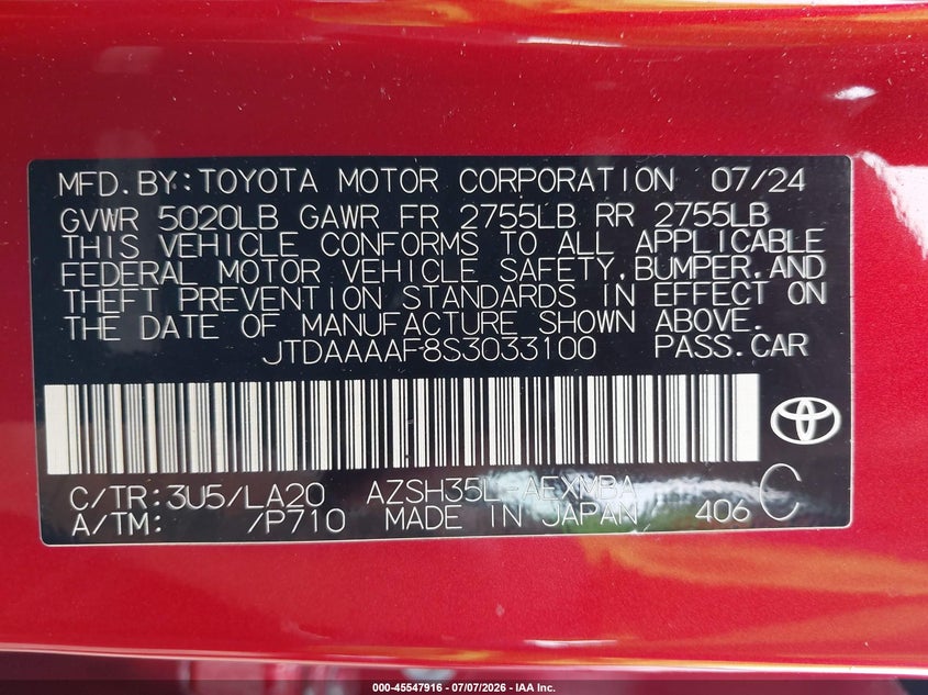 2025 Toyota Crown Limited VIN: JTDAAAAF8S3033100 Lot: 45547916