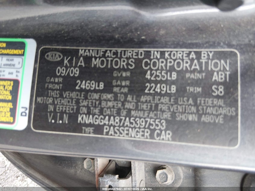 2010 Kia Optima Lx VIN: KNAGG4A87A5397553 Lot: 45547942