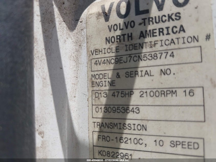 2012 VOLVO VN auction photo 8