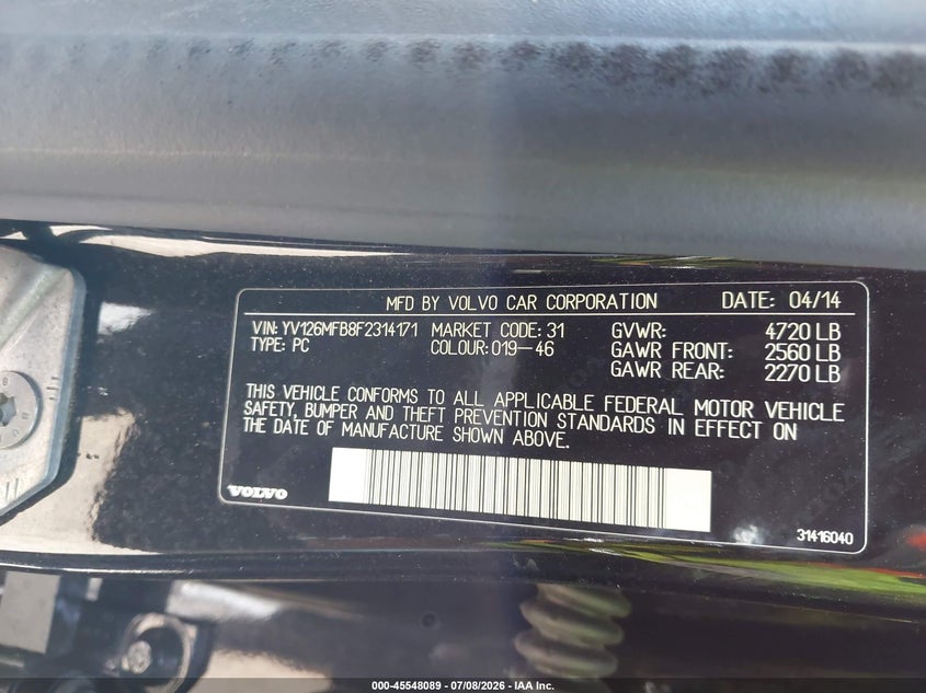2015 Volvo S60 T5 Premier VIN: YV126MFB8F2314171 Lot: 45548089