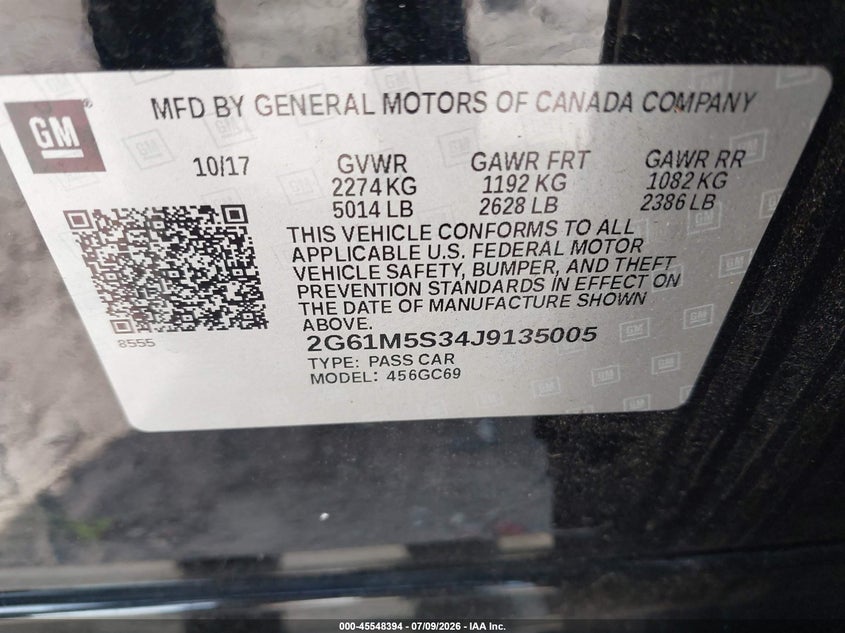 2018 Cadillac Xts Luxury VIN: 2G61M5S34J9135005 Lot: 45548394