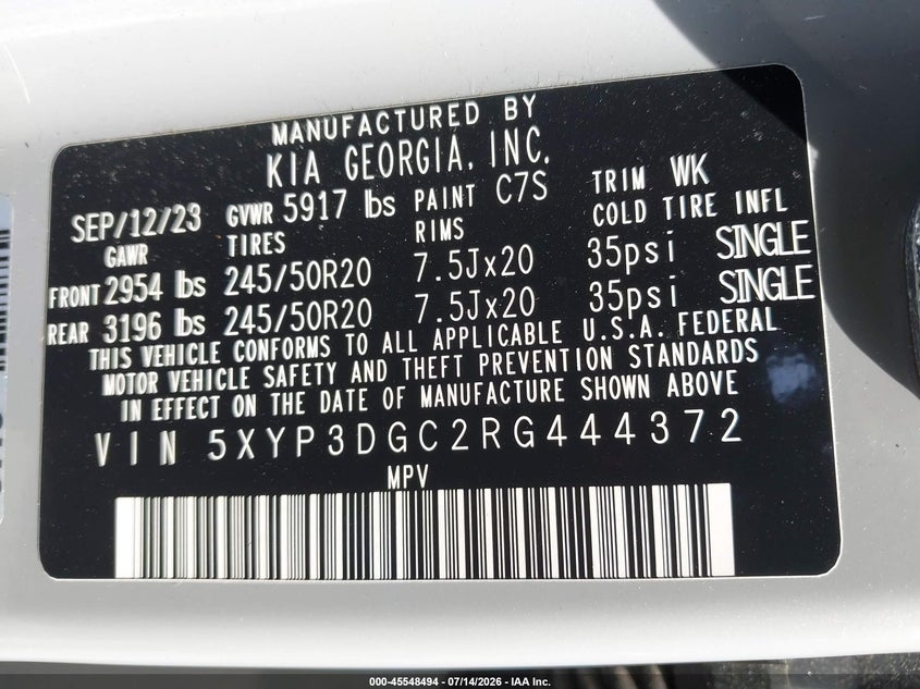 2024 Kia Telluride Ex X-Line VIN: 5XYP3DGC2RG444372 Lot: 45548494