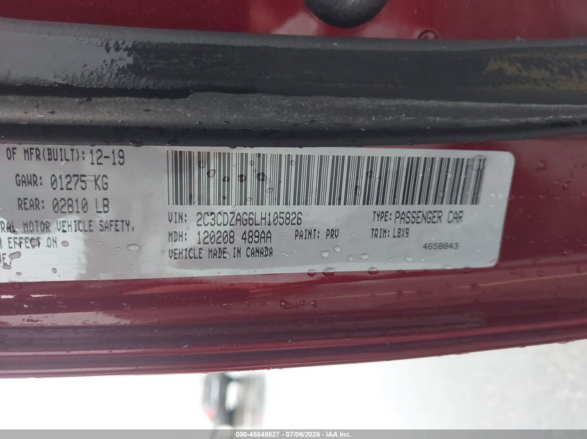 2020 Dodge Challenger Sxt VIN: 2C3CDZAG6LH105826 Lot: 45548527