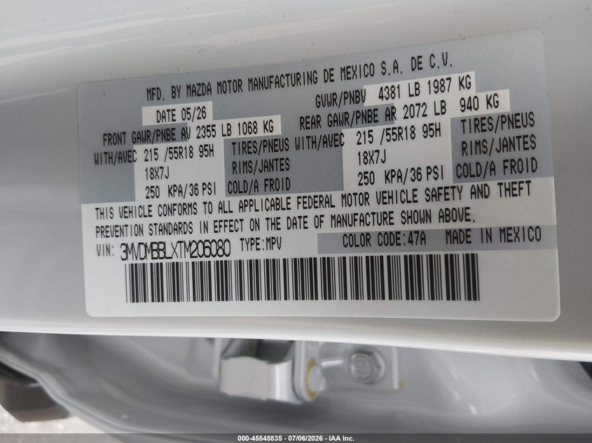 2026 Mazda Cx-30 2.5 S Select Sport VIN: 3MVDMBBLXTM206080 Lot: 45548835