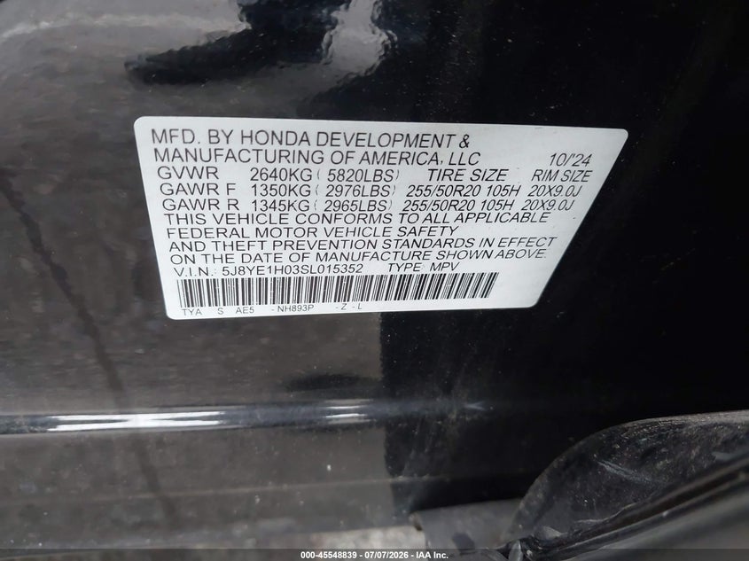 2025 Acura Mdx A-Spec VIN: 5J8YE1H03SL015352 Lot: 45548839