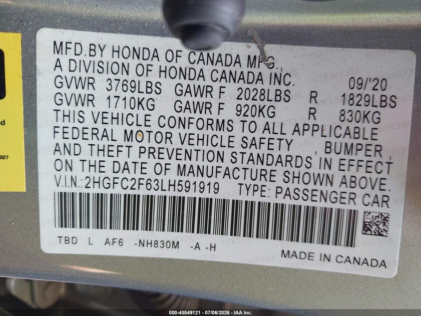 2020 HONDA CIVIC LX — Photo 9