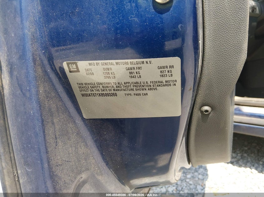 2008 Saturn Astra Xr VIN: W08AT671X85093260 Lot: 45549386