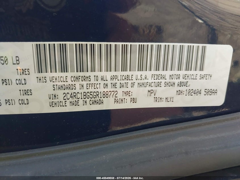 2016 Chrysler Town & Country Touring VIN: 2C4RC1BG5GR188772 Lot: 45549558