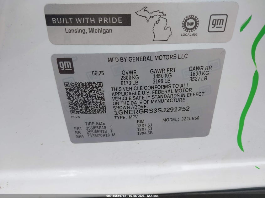 2025 CHEVROLET TRAVERSE SPORT UTILITY VEHICLE 2.5L I-4 DI, DOHC, VVT, TURBO, 328HP