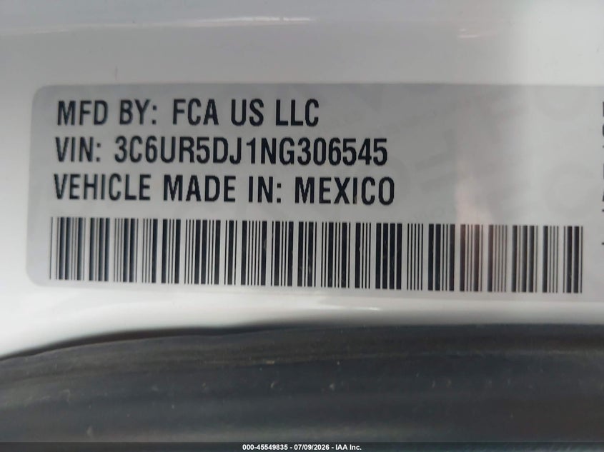2022 Ram 2500 Big Horn 4X4 6'4 Box VIN: 3C6UR5DJ1NG306545 Lot: 45549835