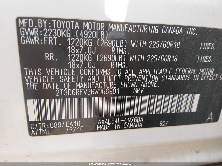 TOYOTA RAV4 HYBRID 2024 VIN 2T3D6RFV3RW066901
