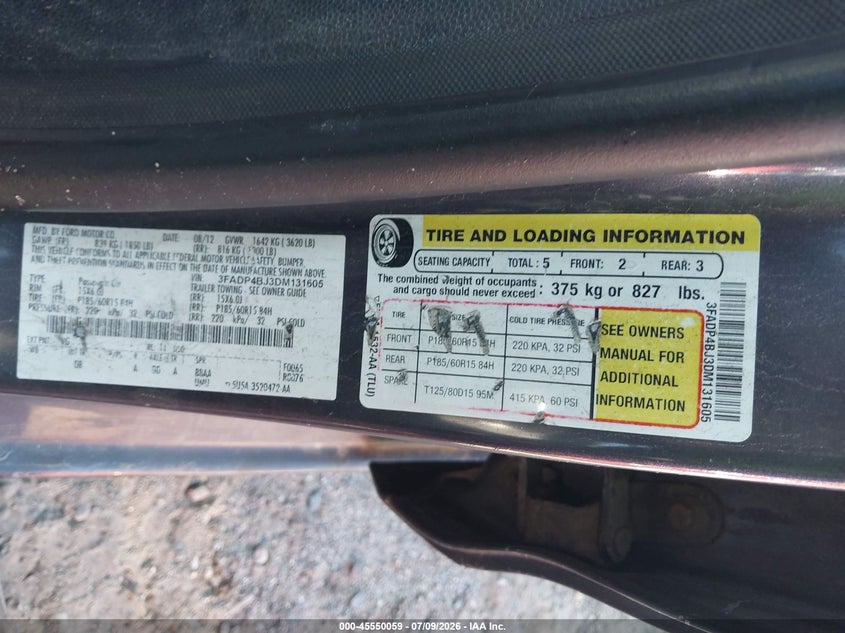 2013 Ford Fiesta Se VIN: 3FADP4BJ3DM131605 Lot: 45550059
