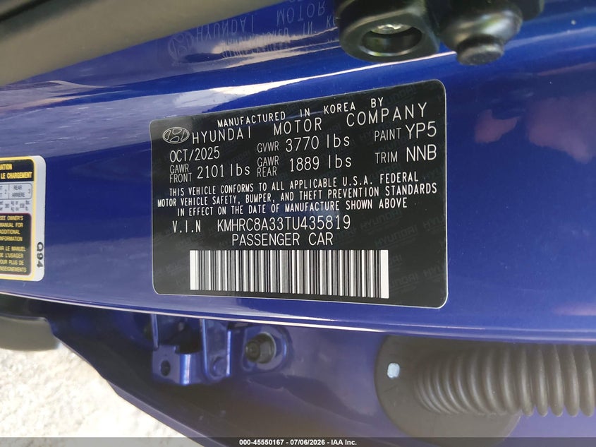 2026 Hyundai Venue Sel VIN: KMHRC8A33TU435819 Lot: 45550167