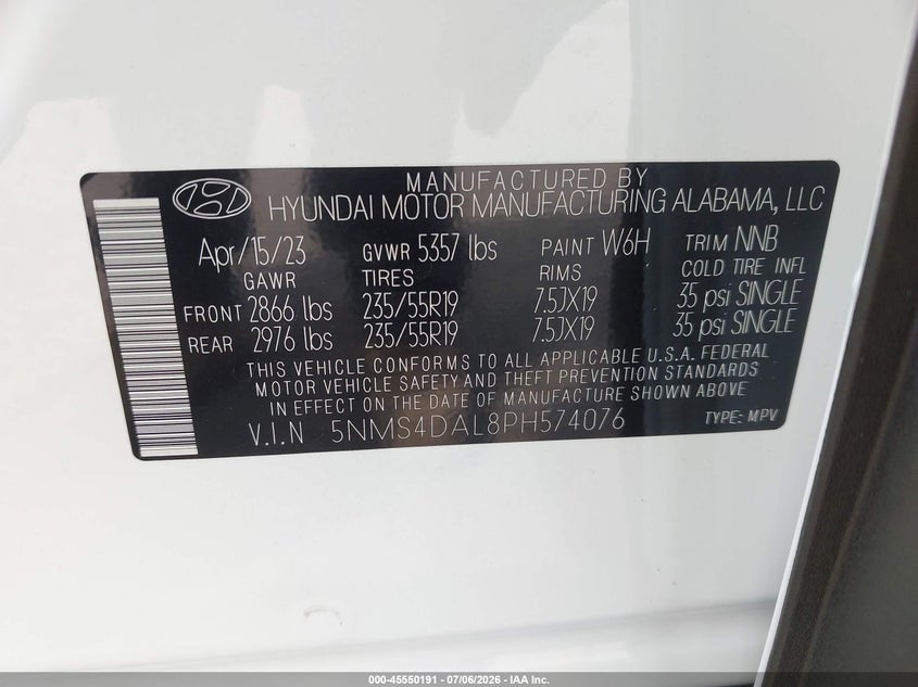2023 HYUNDAI SANTA FE SPORT UTILITY VEHICLE 2.5L I-4 DI, DOHC, VVT, TURBO, 277HP