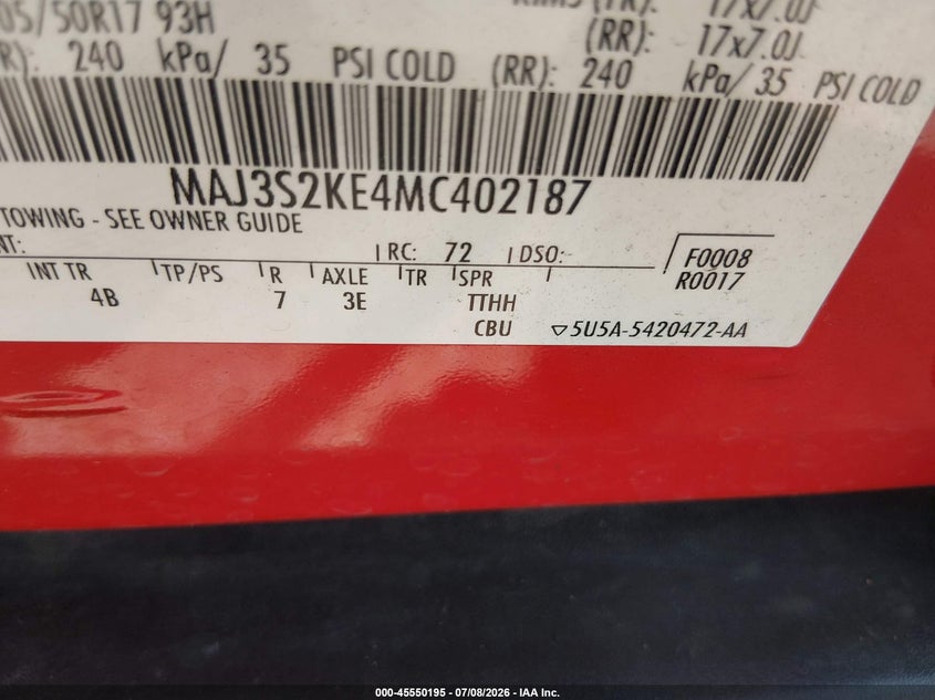 2021 Ford Ecosport Titanium VIN: MAJ3S2KE4MC402187 Lot: 45550195