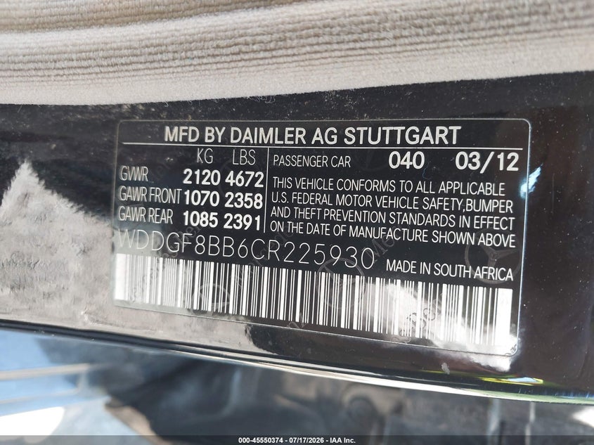2012 Mercedes-Benz C 300 Sport 4Matic VIN: WDDGF8BB6CR225930 Lot: 45550374