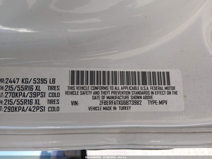 2016 Ram Promaster City Tradesman VIN: ZFBERFATXG6B73982 Lot: 45550590