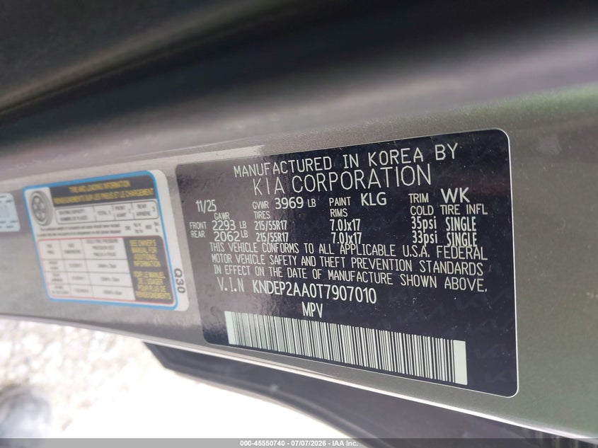 2026 Kia Seltos Lx VIN: KNDEP2AA0T7907010 Lot: 45550740