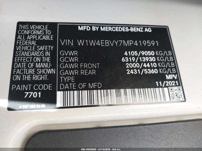2021 Mercedes-Benz Sprinter 2500 Standard Roof V6 VIN: W1W4EBVY7MP419591 Lot: 45550865