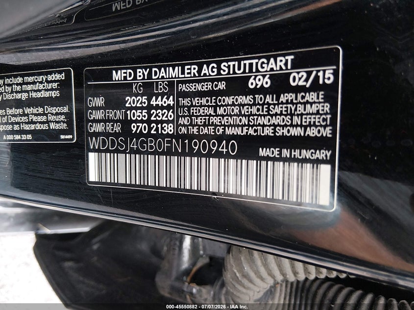 2015 Mercedes-Benz Cla 250 4Matic VIN: WDDSJ4GB0FN190940 Lot: 45550882