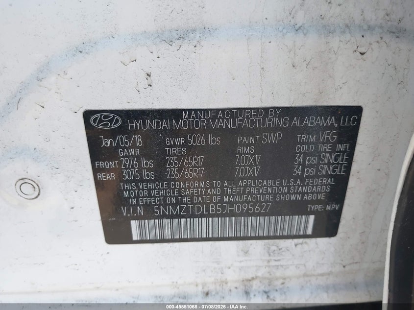 2018 Hyundai Santa Fe Sport 2.4L VIN: 5NMZTDLB5JH095627 Lot: 45551068