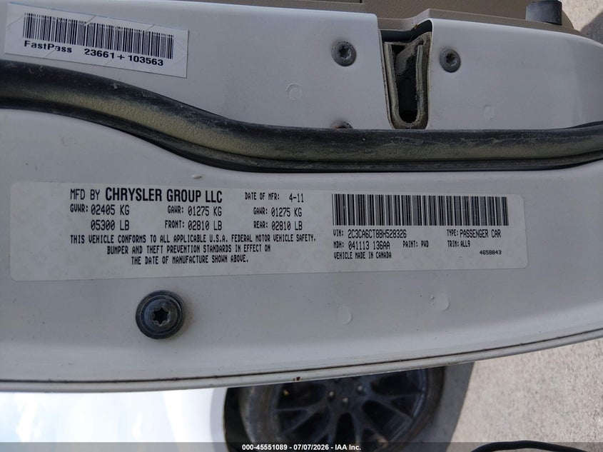 2011 Chrysler 300C VIN: 2C3CA6CT8BH528326 Lot: 45551089