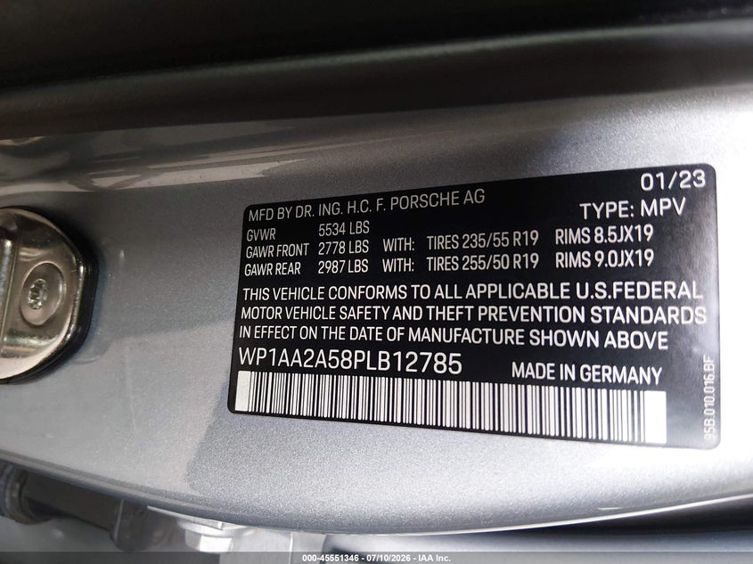 2023 Porsche Macan T VIN: WP1AA2A58PLB12785 Lot: 45551346