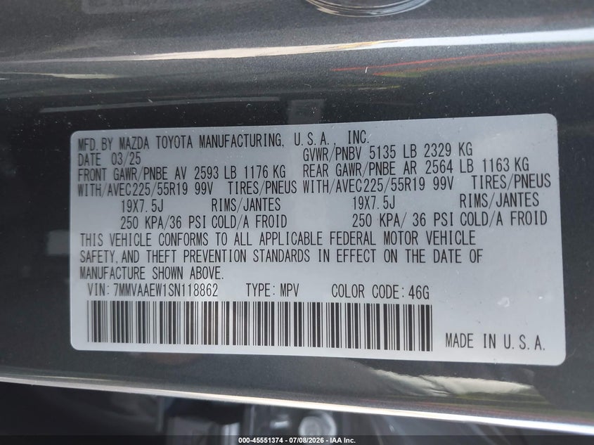 2025 MAZDA CX-50 SPORT UTILITY VEHICLE 2.5L I-4 DI, DOHC, VVT, 176HP
