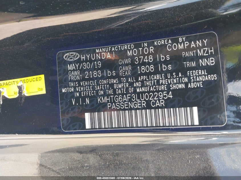 2020 Hyundai Veloster 2.0 VIN: KMHTG6AF3LU022954 Lot: 45551569