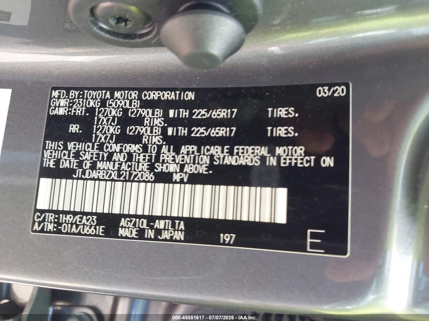 2020 Lexus Nx 300 VIN: JTJDARBZXL2172086 Lot: 45551617