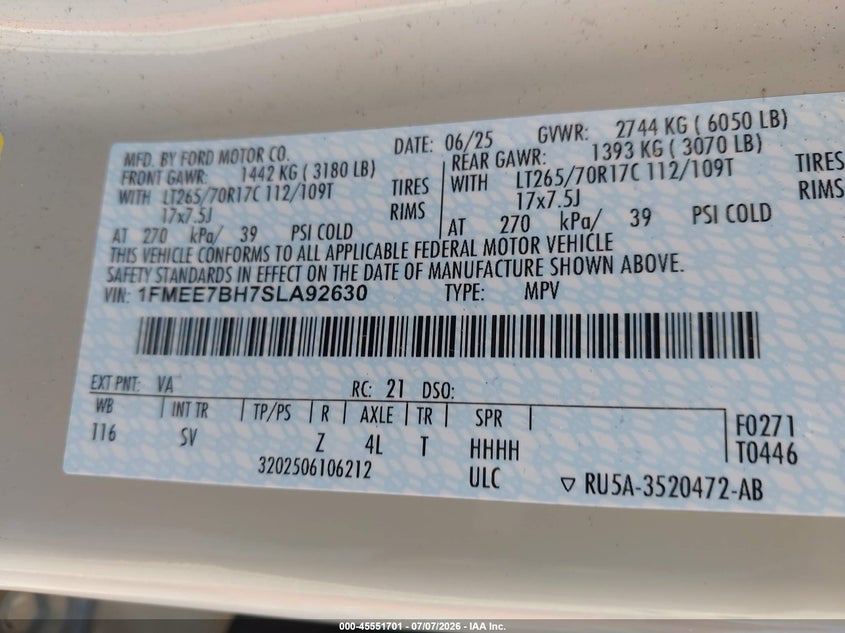 2025 Ford Bronco Big Bend VIN: 1FMEE7BH7SLA92630 Lot: 45551701