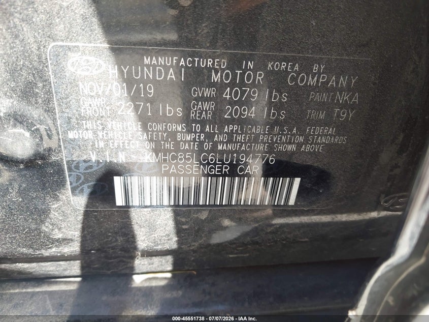 2020 Hyundai Ioniq Hybrid Sel VIN: KMHC85LC6LU194776 Lot: 45551738
