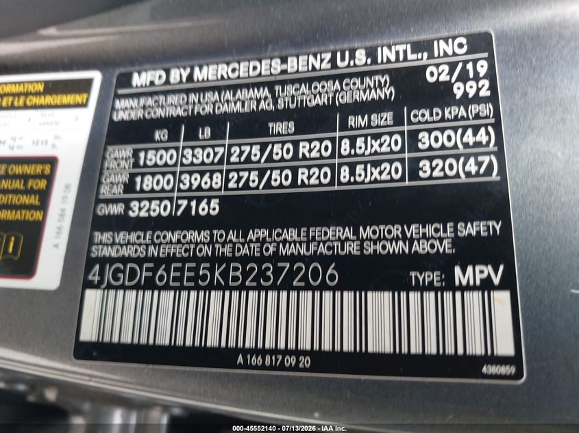 2019 Mercedes-Benz Gls 450 4Matic VIN: 4JGDF6EE5KB237206 Lot: 45552140