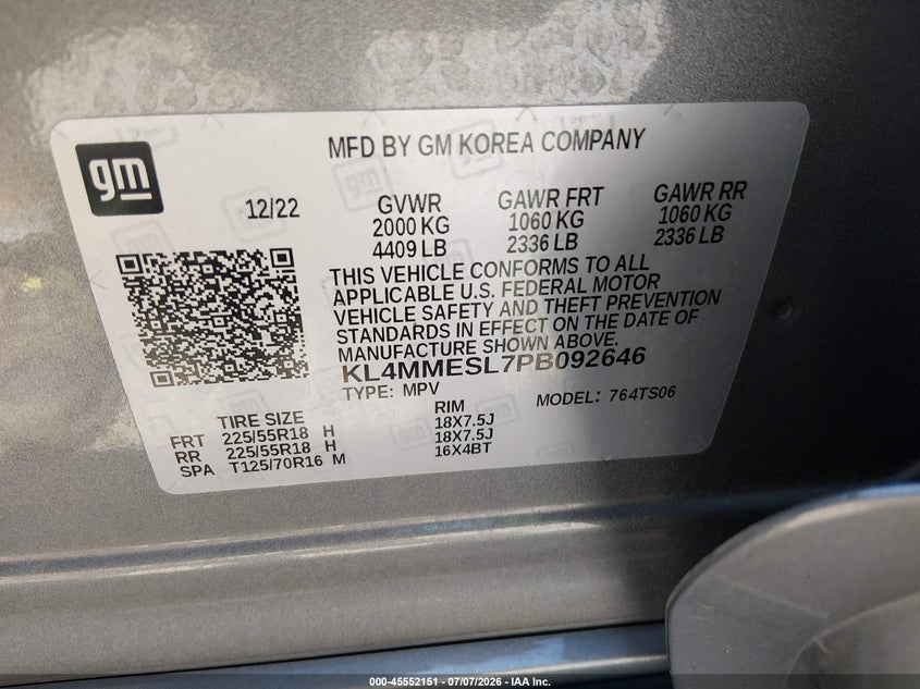 2023 Buick Encore Gx Select Awd VIN: KL4MMESL7PB092646 Lot: 45552151