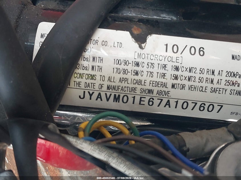 2007 Yamaha Xvs650 VIN: JYAVM01E67A107607 Lot: 45552346