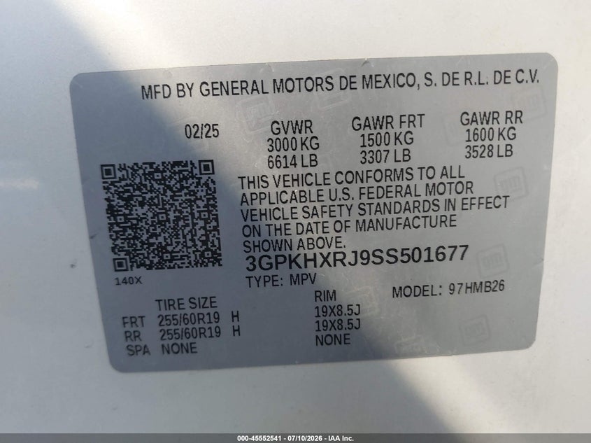 HONDA PROLOGUE 2025 VIN 3GPKHXRJ9SS501677