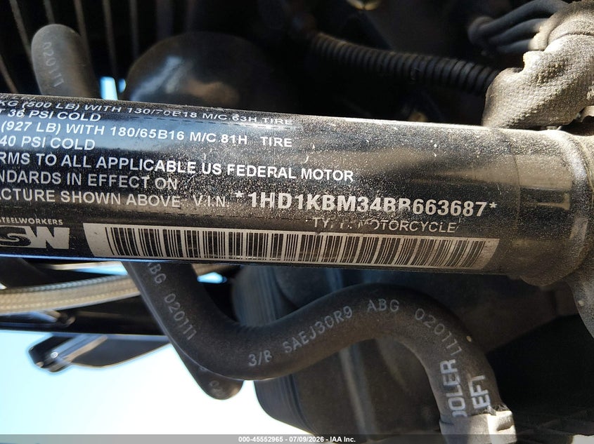 2011 Harley-Davidson Flhx VIN: 1HD1KBM34BB663687 Lot: 45552965