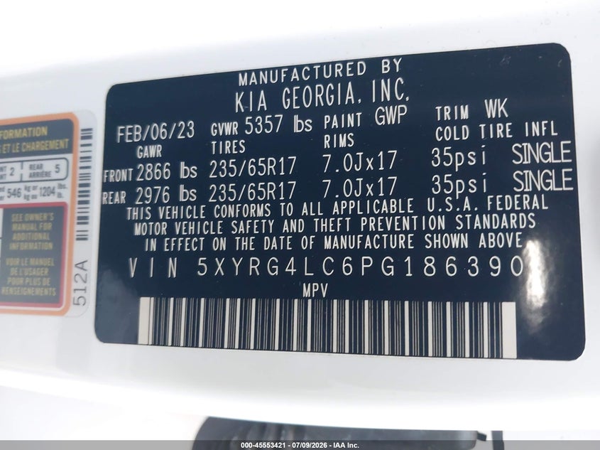 2023 KIA SORENTO SPORT UTILITY VEHICLE 2.5L I-4 DI, DOHC, VVT, 191HP