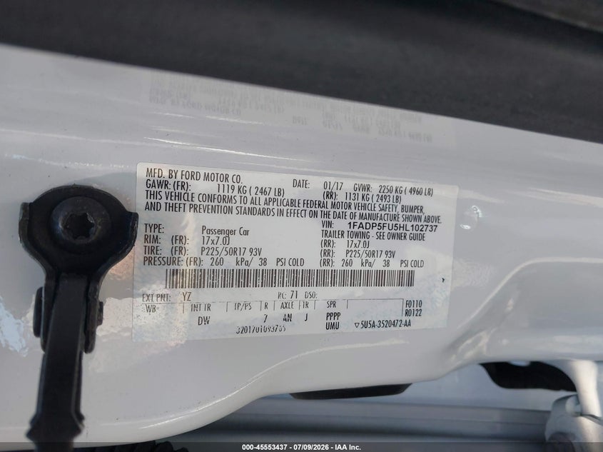 2017 Ford C-Max Energi Titanium VIN: 1FADP5FU5HL102737 Lot: 45553437