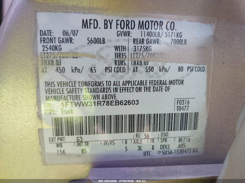 2008 FORD SUPER DUTY F-350 SRW auction photo 8