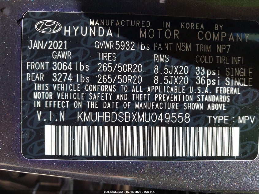2021 Genesis Gv80 2.5T Awd VIN: KMUHBDSBXMU049558 Lot: 45553541