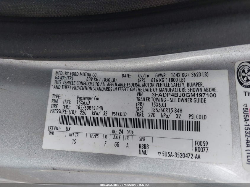 2016 FORD FIESTA auction photo 8
