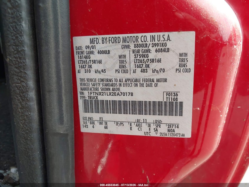 2002 FORD F250 PICKUP 5.4L V-8 260HP