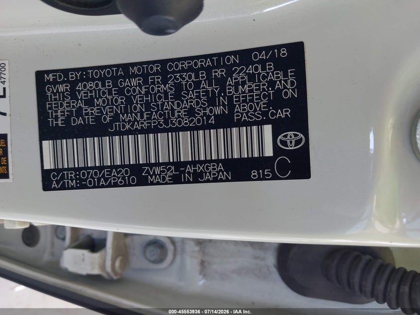 2018 Toyota Prius Prime Premium VIN: JTDKARFP3J3082014 Lot: 45553936
