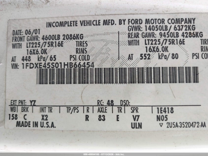 2001 FORD E-450 CUTAWAY auction photo 8