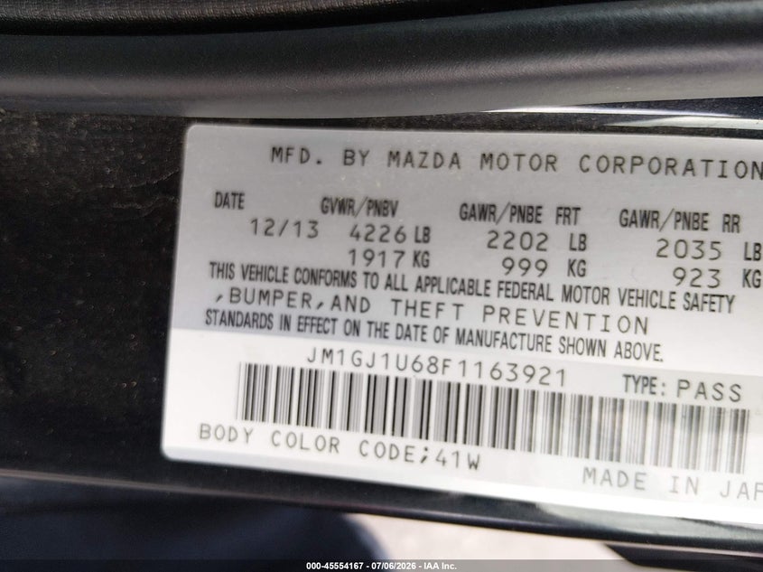2015 Mazda Mazda6 I Sport VIN: JM1GJ1U68F1163921 Lot: 45554167