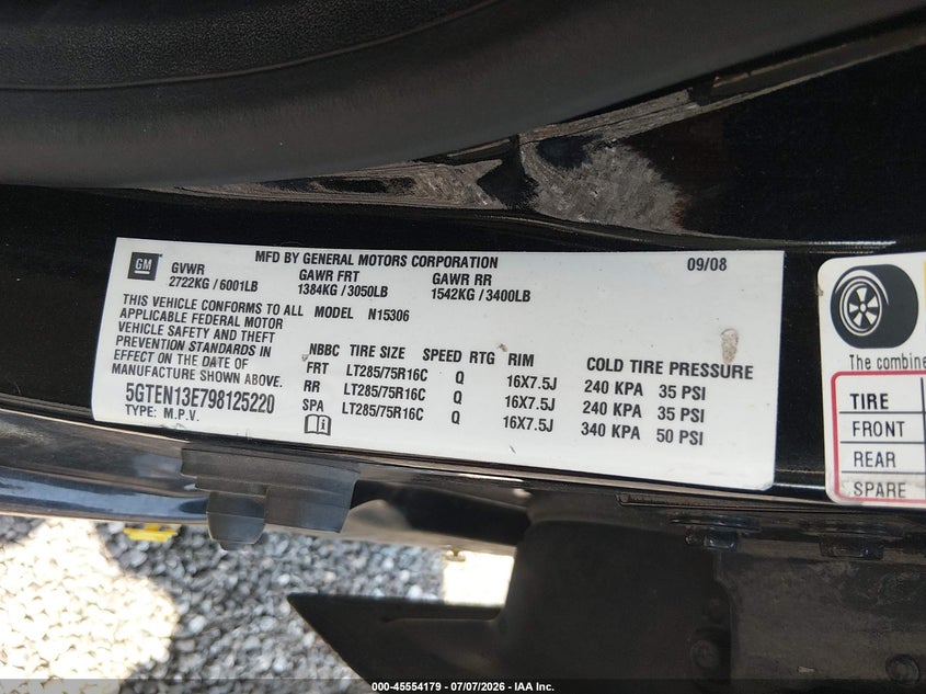 2009 Hummer H3 Suv VIN: 5GTEN13E798125220 Lot: 45554179