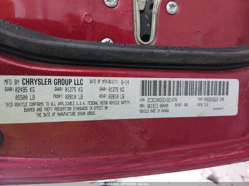 2014 Chrysler 300 VIN: 2C3CCARG5EH321470 Lot: 45554253