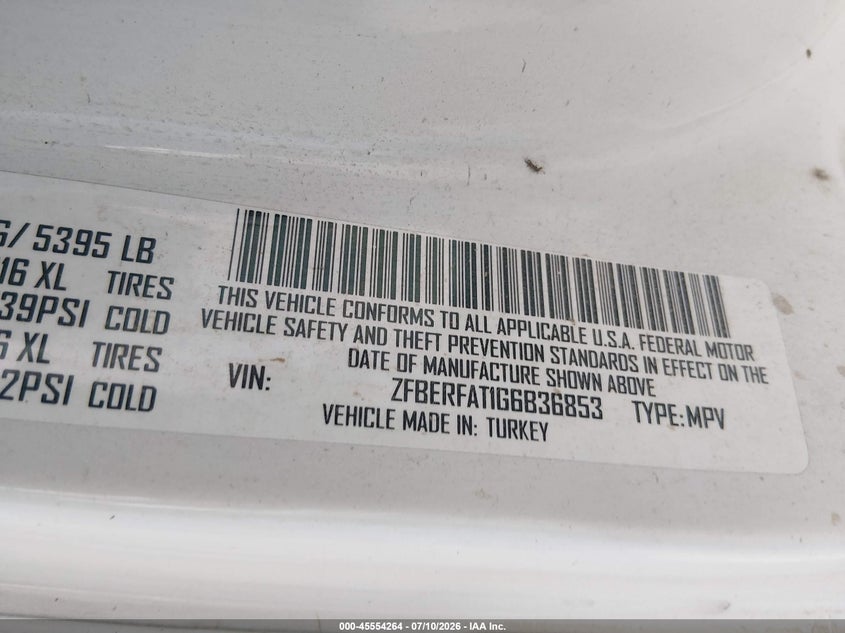2016 Ram Promaster City Tradesman VIN: ZFBERFAT1G6B36853 Lot: 45554264