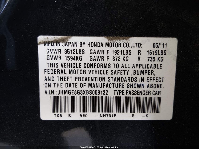 2011 HONDA FIT HATCHBACK 1.5L I-4 VVT, 117HP